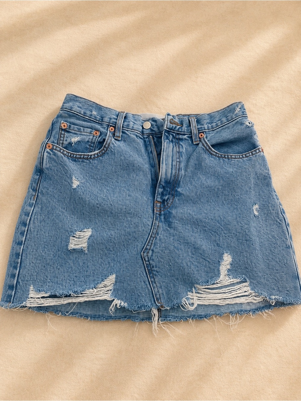 Mango Distressed Light Blue Denim Mini Skirt-Like New!✨✨